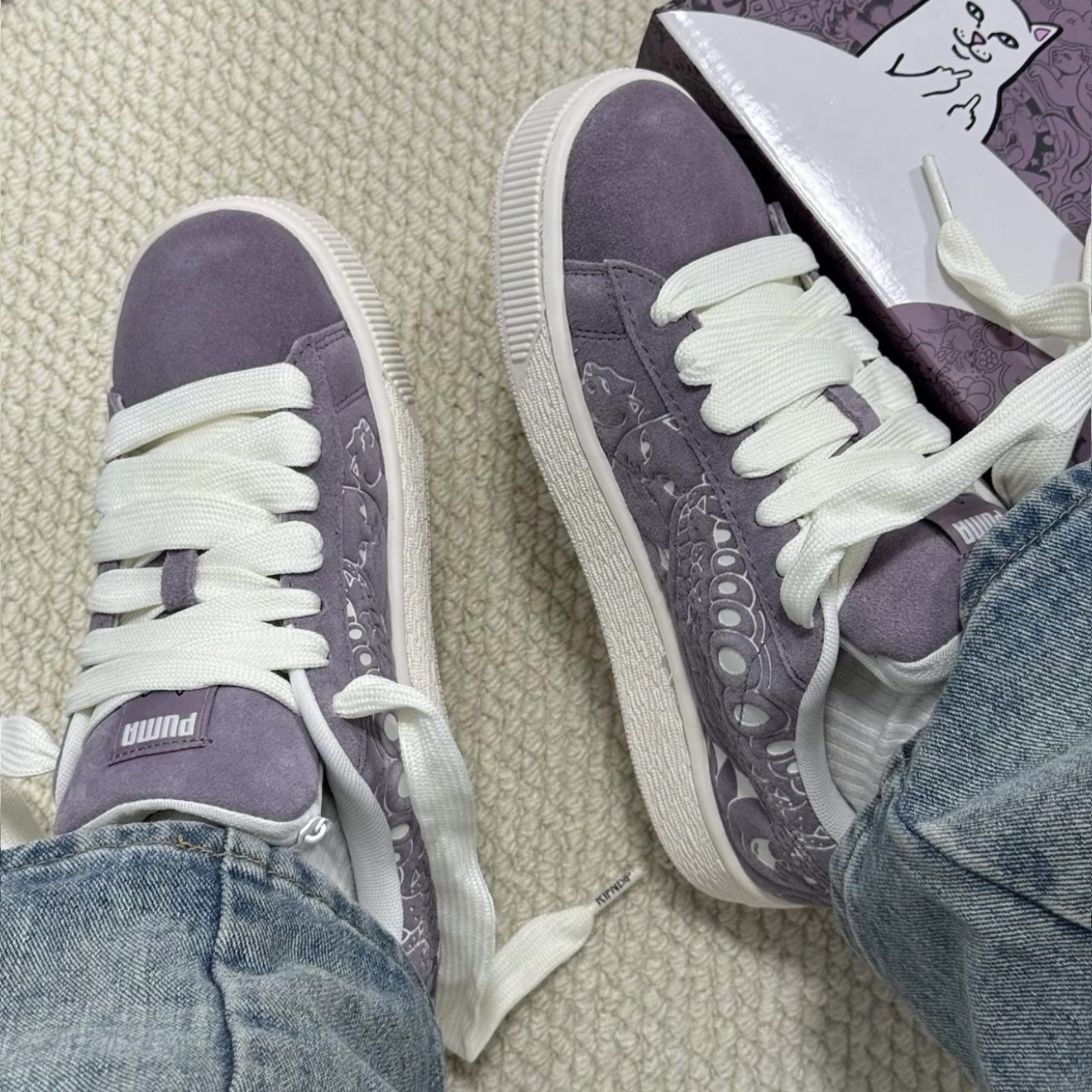 PUMA SUEDE XL x RIPNDIP 麂皮 紫 麵包鞋 中指貓聯名 403651-01