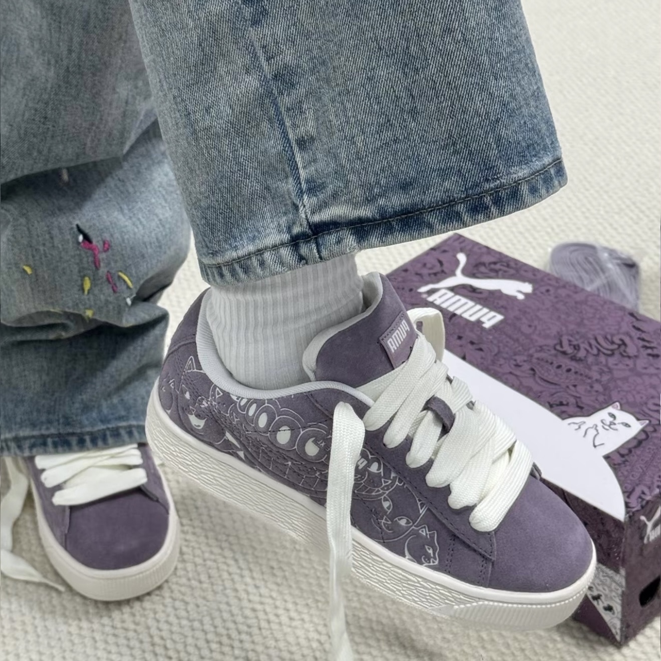 PUMA SUEDE XL x RIPNDIP 麂皮 紫 麵包鞋 中指貓聯名 403651-01