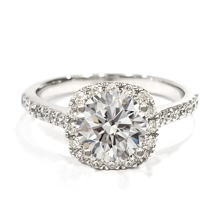 18K白金天然鑽石方形圍石戒指托