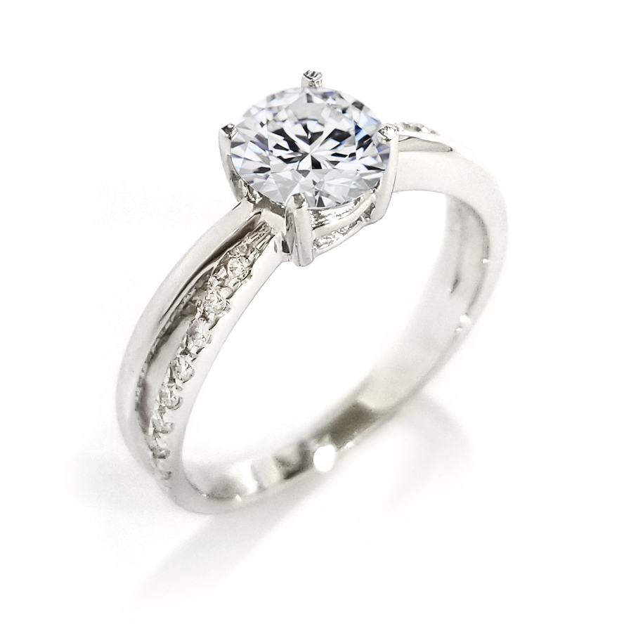 18K白金天然鑽石交义平鑲四爪戒指托