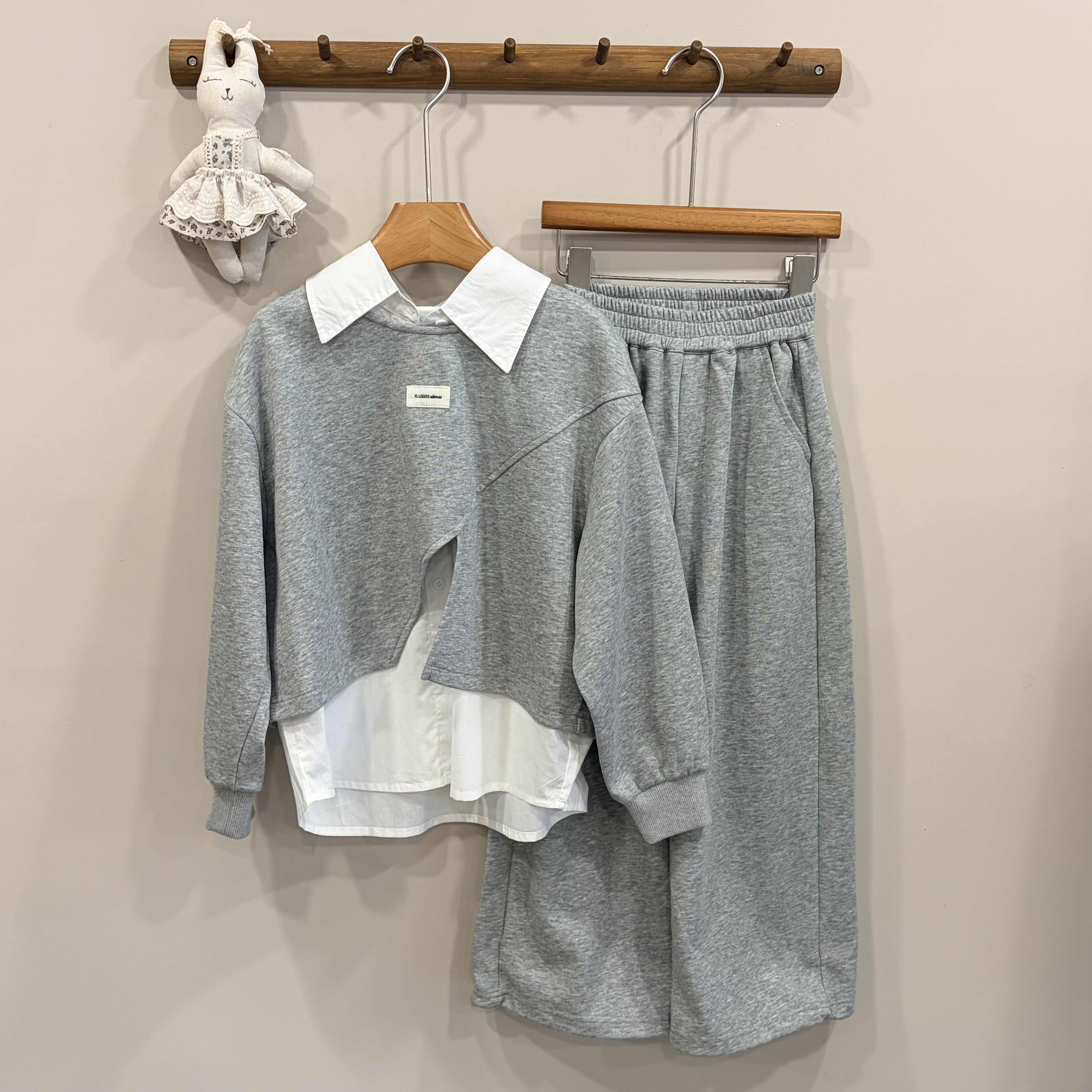 A04151小布標襯衫拼接套裝