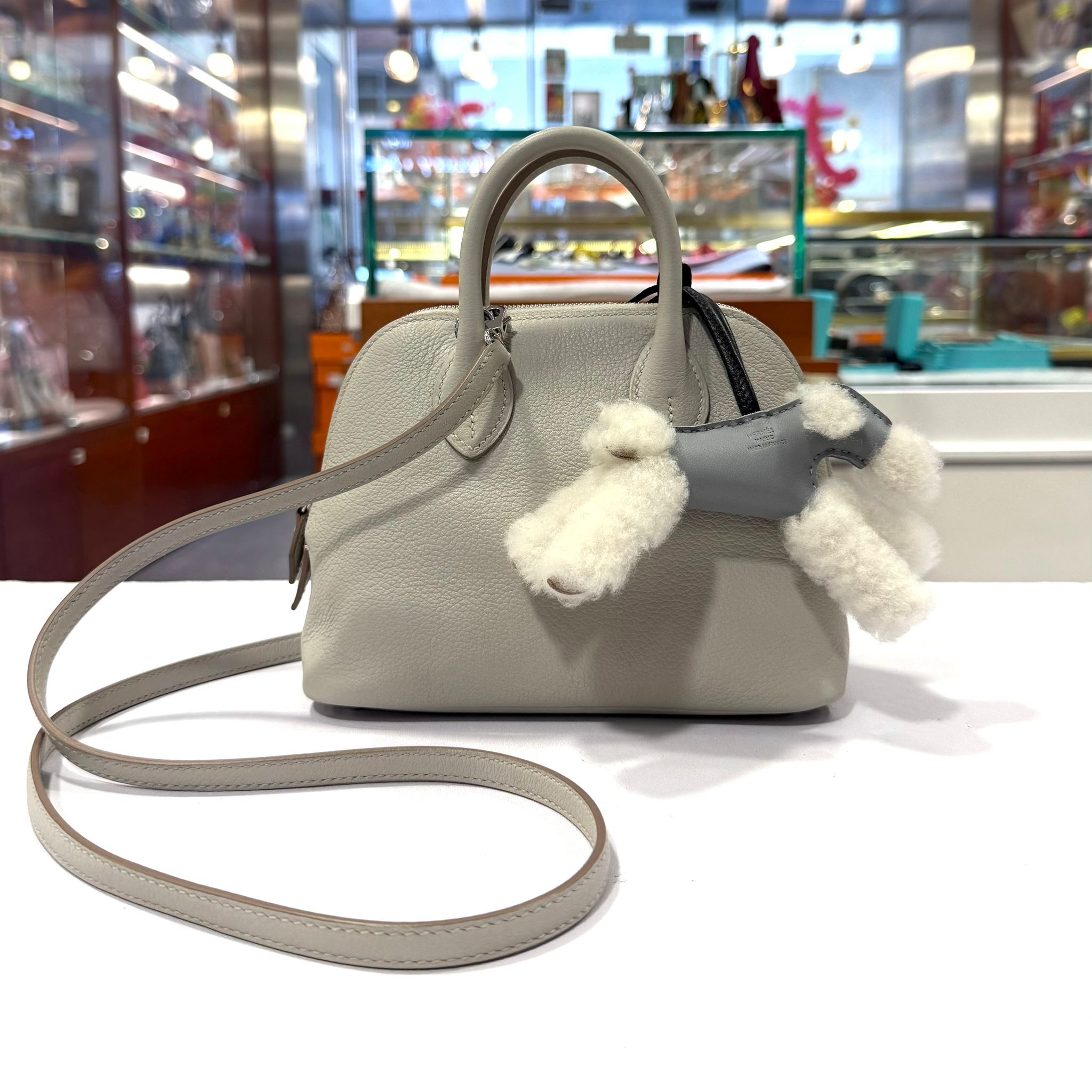 98%NEW~MINI BOLIDE C刻 80/GRIS PERLE EVERCOLOR PHW 珍珠灰銀扣 #香榭站正品