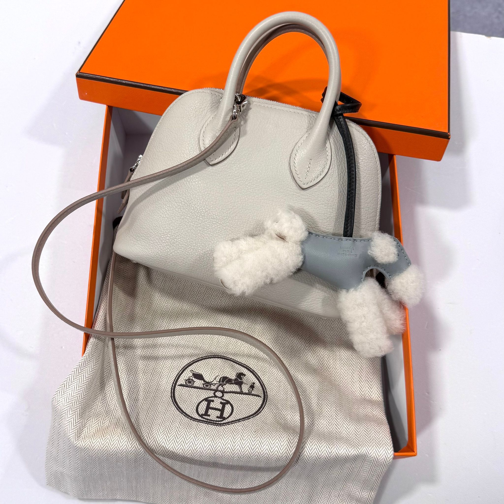 98%NEW~MINI BOLIDE C刻 80/GRIS PERLE EVERCOLOR PHW 珍珠灰銀扣 #香榭站正品