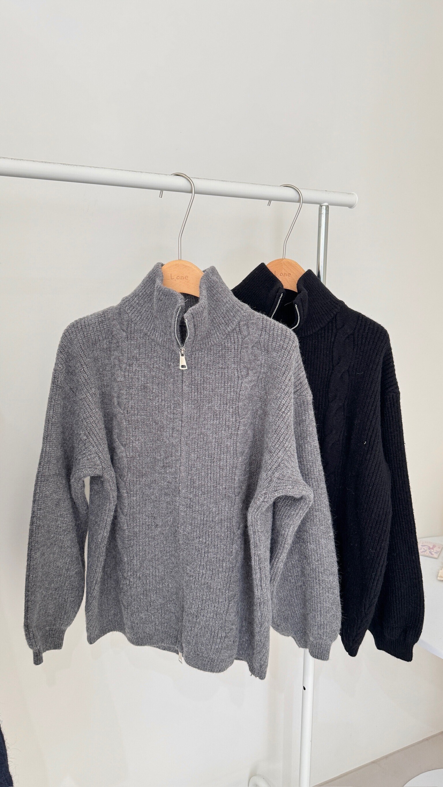 麻花針織雙拉鏈外套