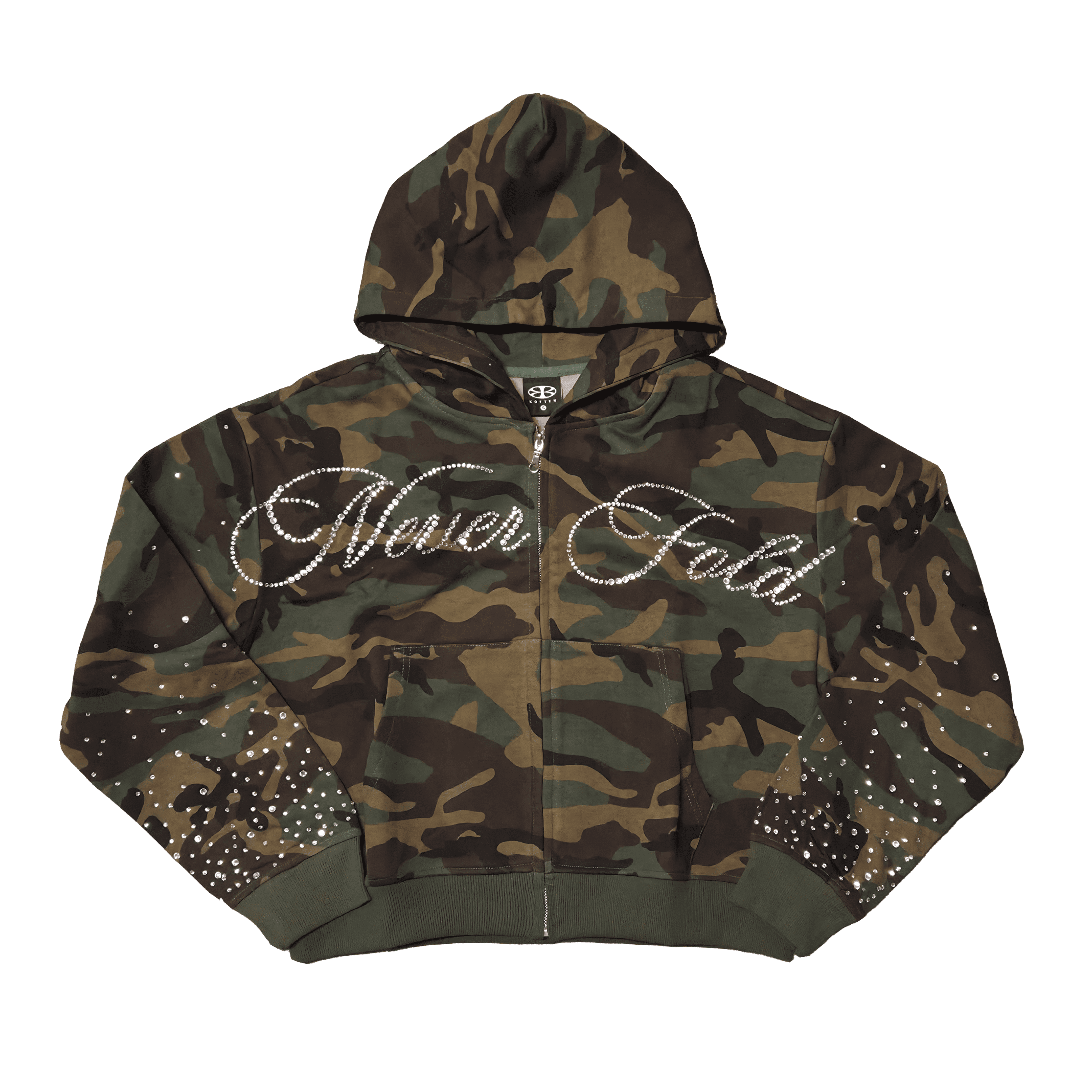 K.Often｜Camo Rhinestone Zip Hoodie