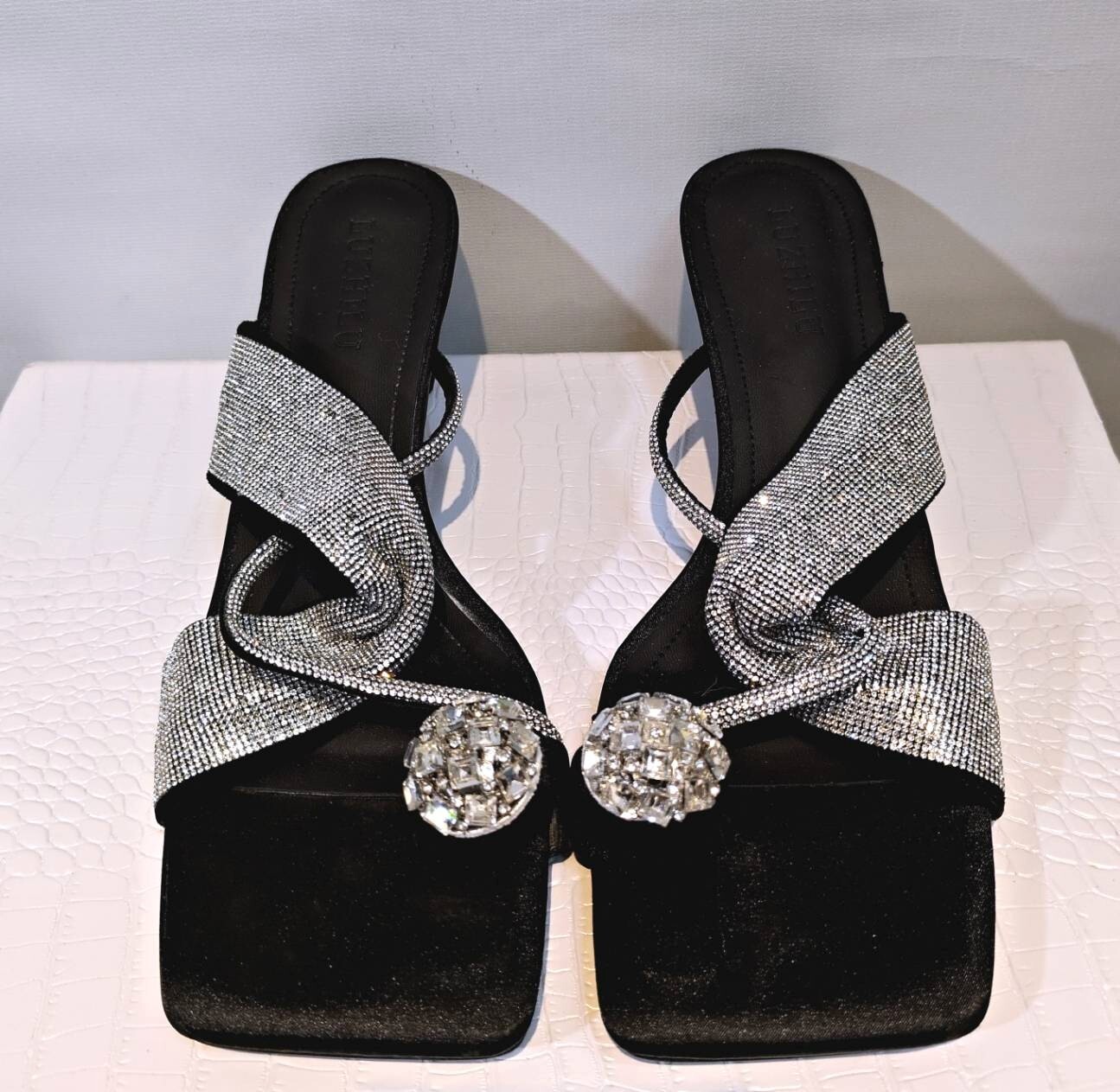 法式名媛風璀璨水鑽球方頭細跟鞋 39碼 (S54)