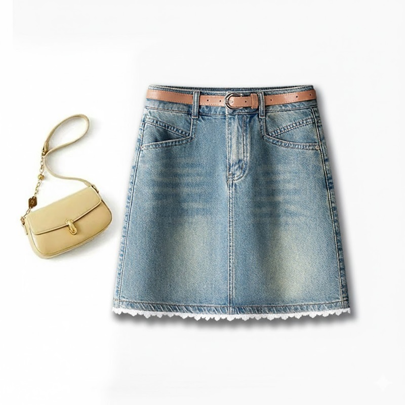 蕾絲花邊牛仔裙 藍色