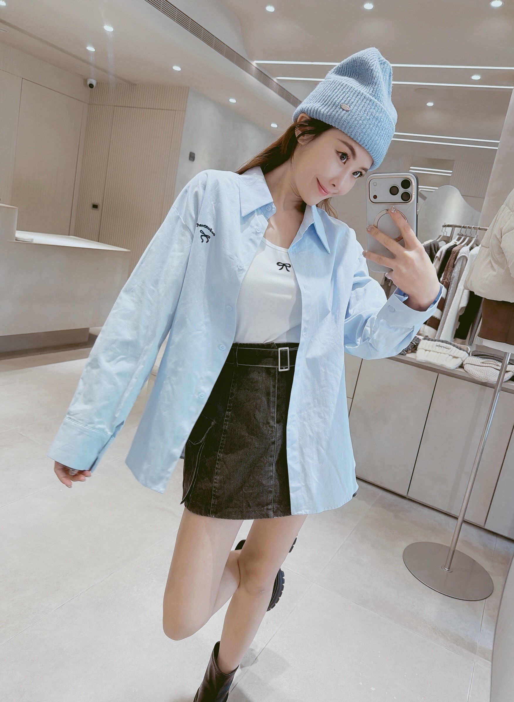 刺繡蝴蝶結字母襯衫+蝴蝶結背心