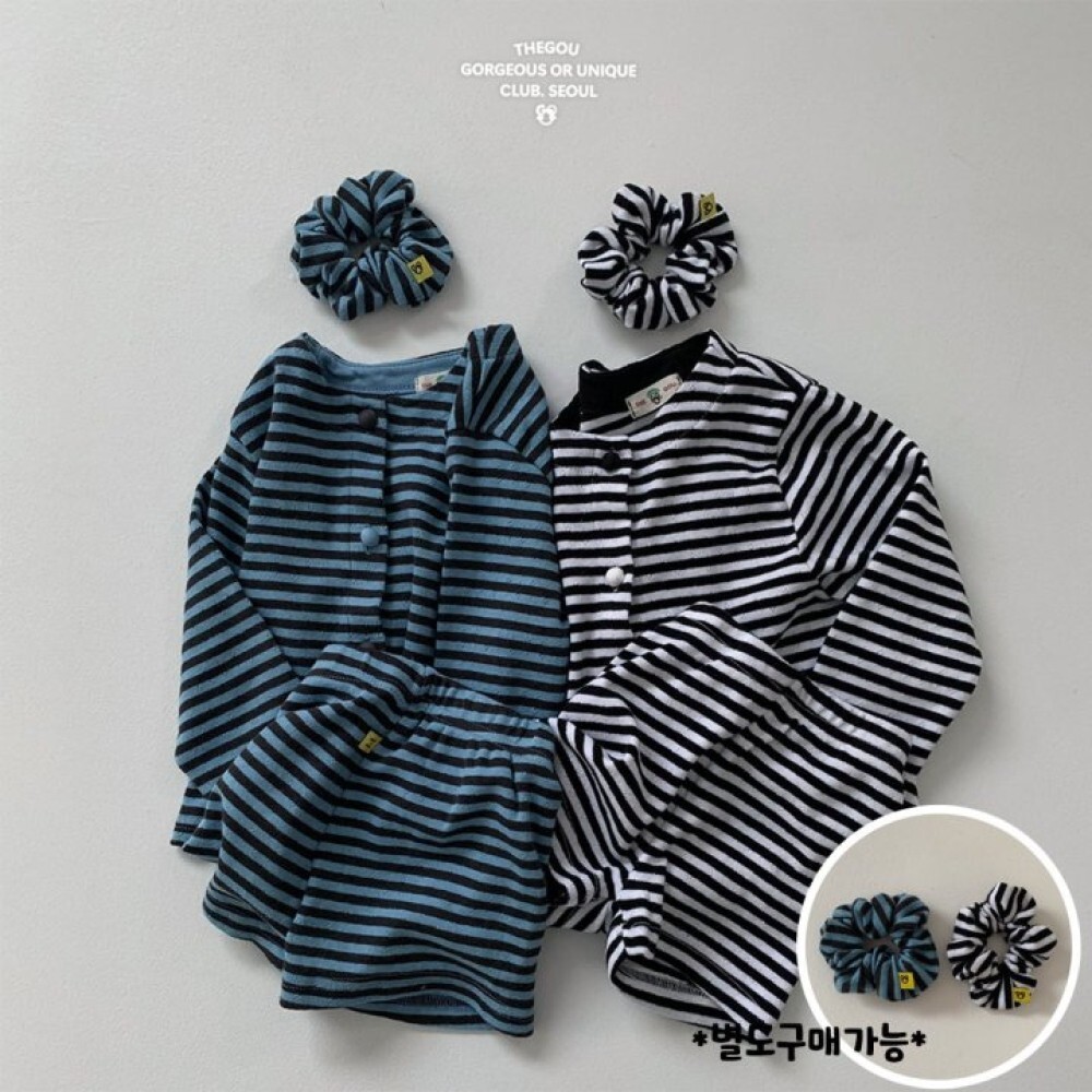 90-160 Gou 條紋外套+短褲套裝(附髮飾) 2色