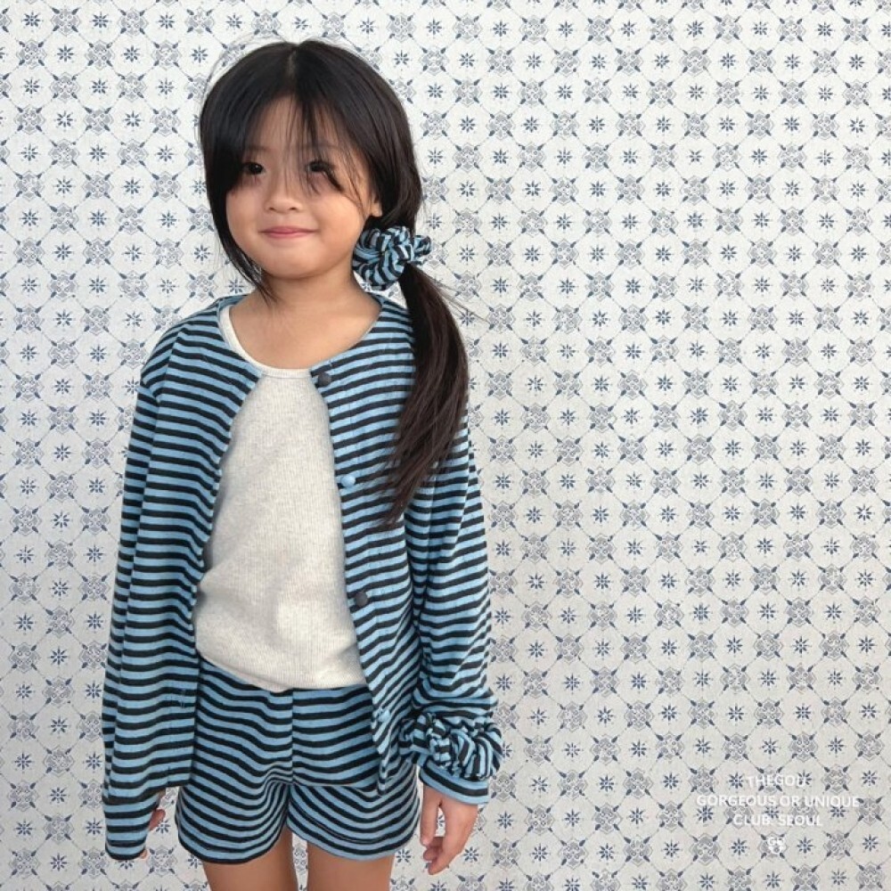 90-160 Gou 條紋外套+短褲套裝(附髮飾) 2色
