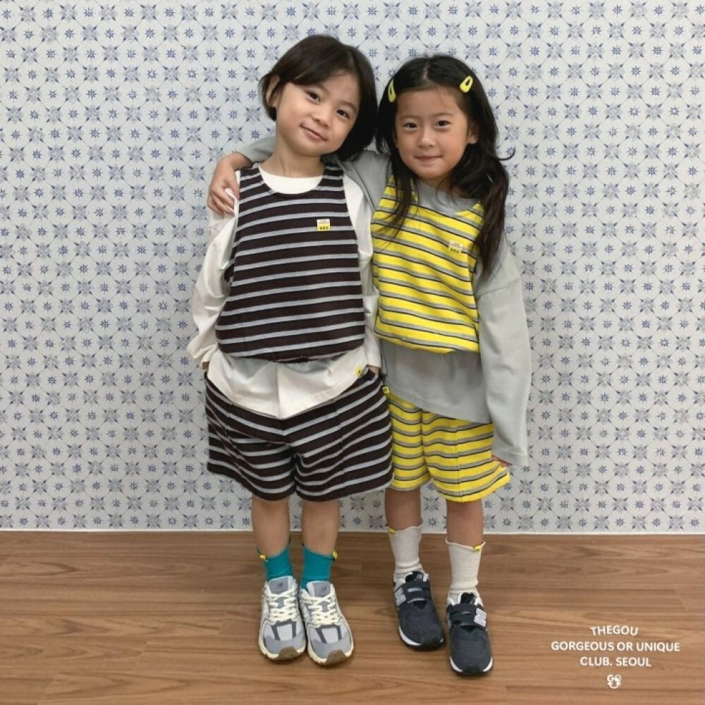 90-160 Gou 條紋背心+短褲套裝 2色