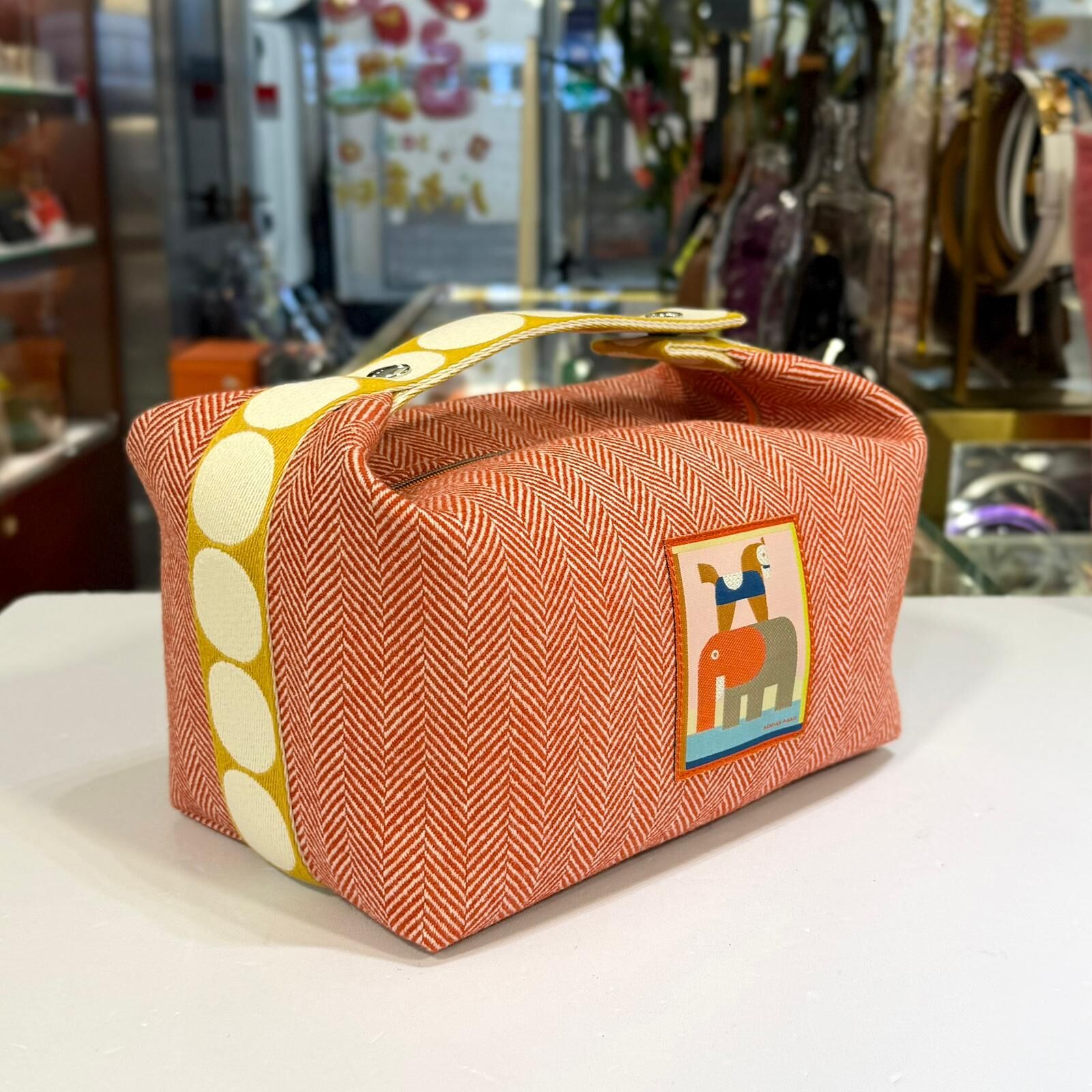 全新HERMES飯盒包大碼 ANIMAUX BLOCKS CASE LARGE MODEL 橙色/帆布 H104363M #BRAND NEW #香榭站正品