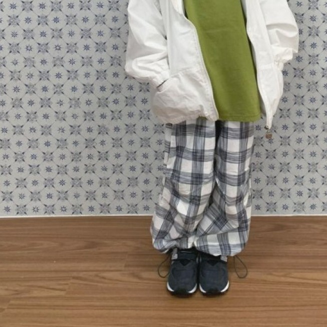 90-160 Gou 格紋繫繩休閒褲 2色