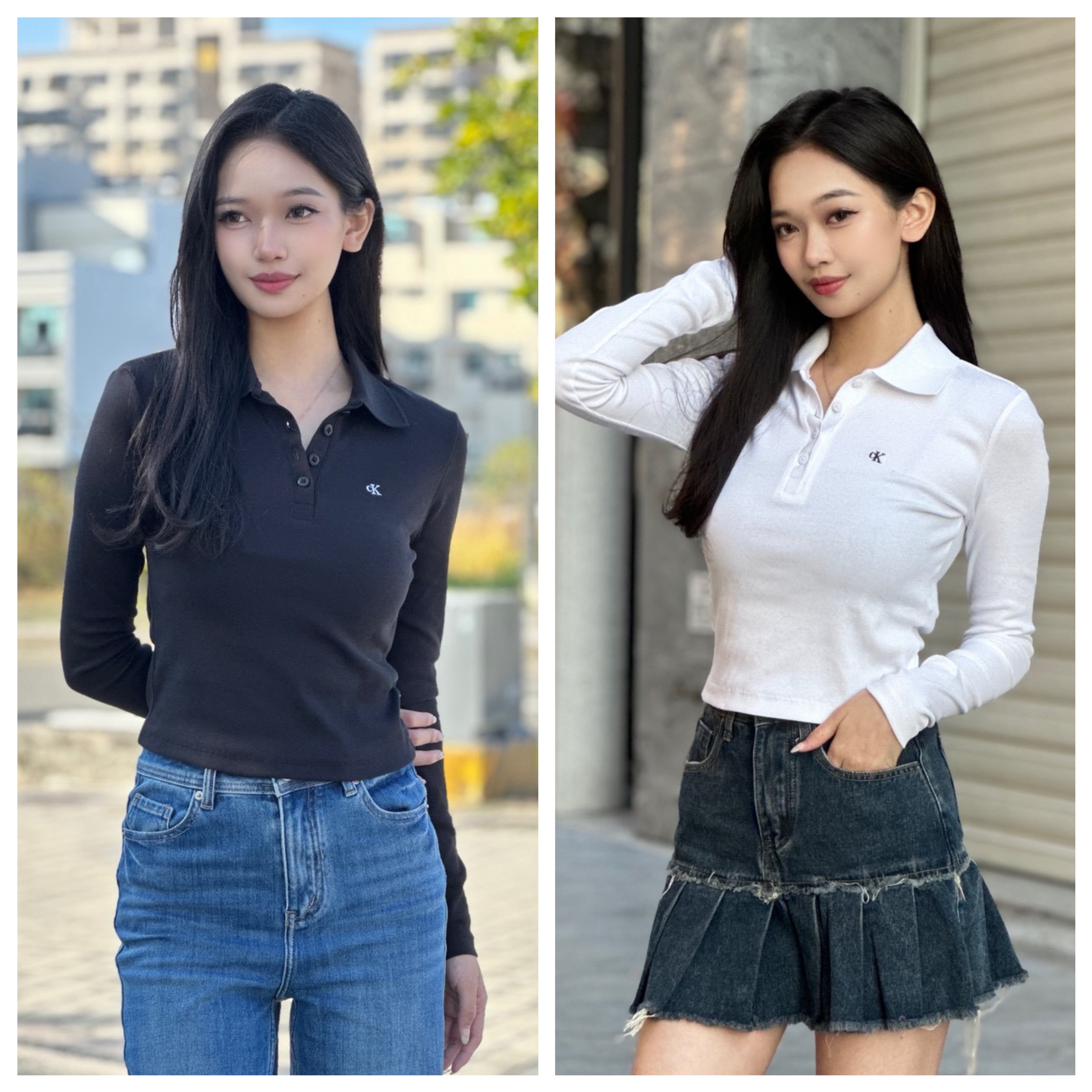 Calvin Klein CK 電繡小字母 女款 Polo衫 長袖上衣