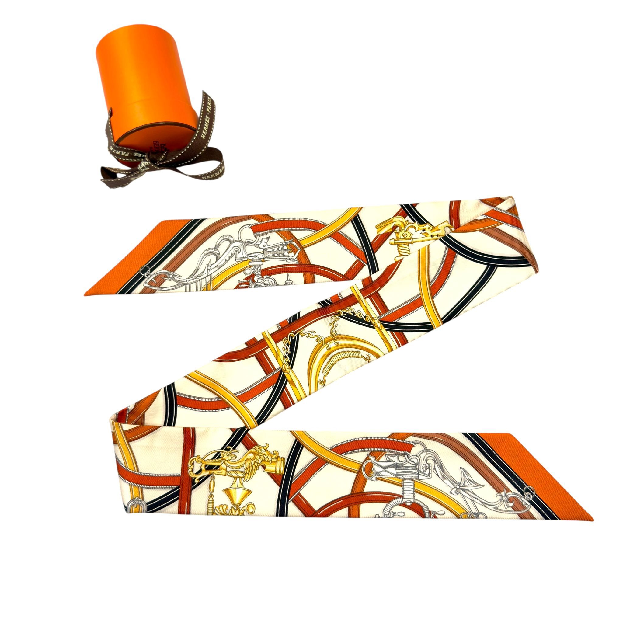 全新HERMES TWILLY HARNAIS LEGENDAIRE 橙/黃/米H064299S 08