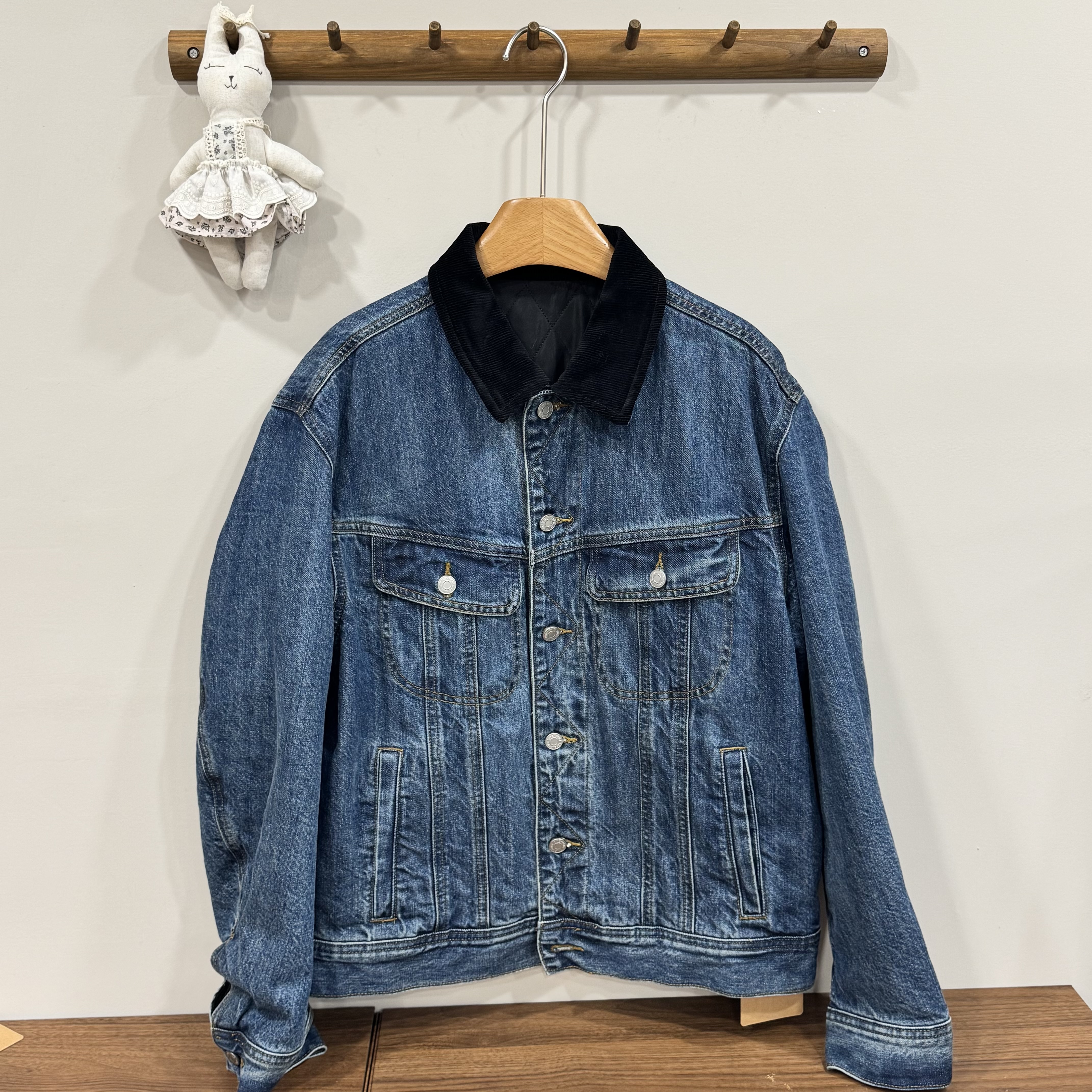 W00135燈芯絨翻領夾棉牛仔外套