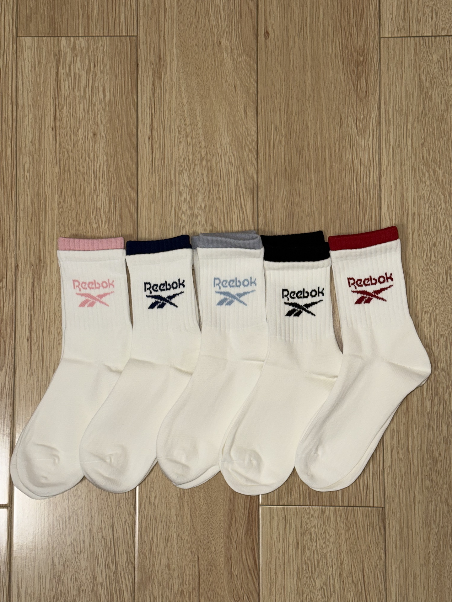 代購-Reebok 學院風 多巴胺拼接撞色 中筒襪 女款 五入裝