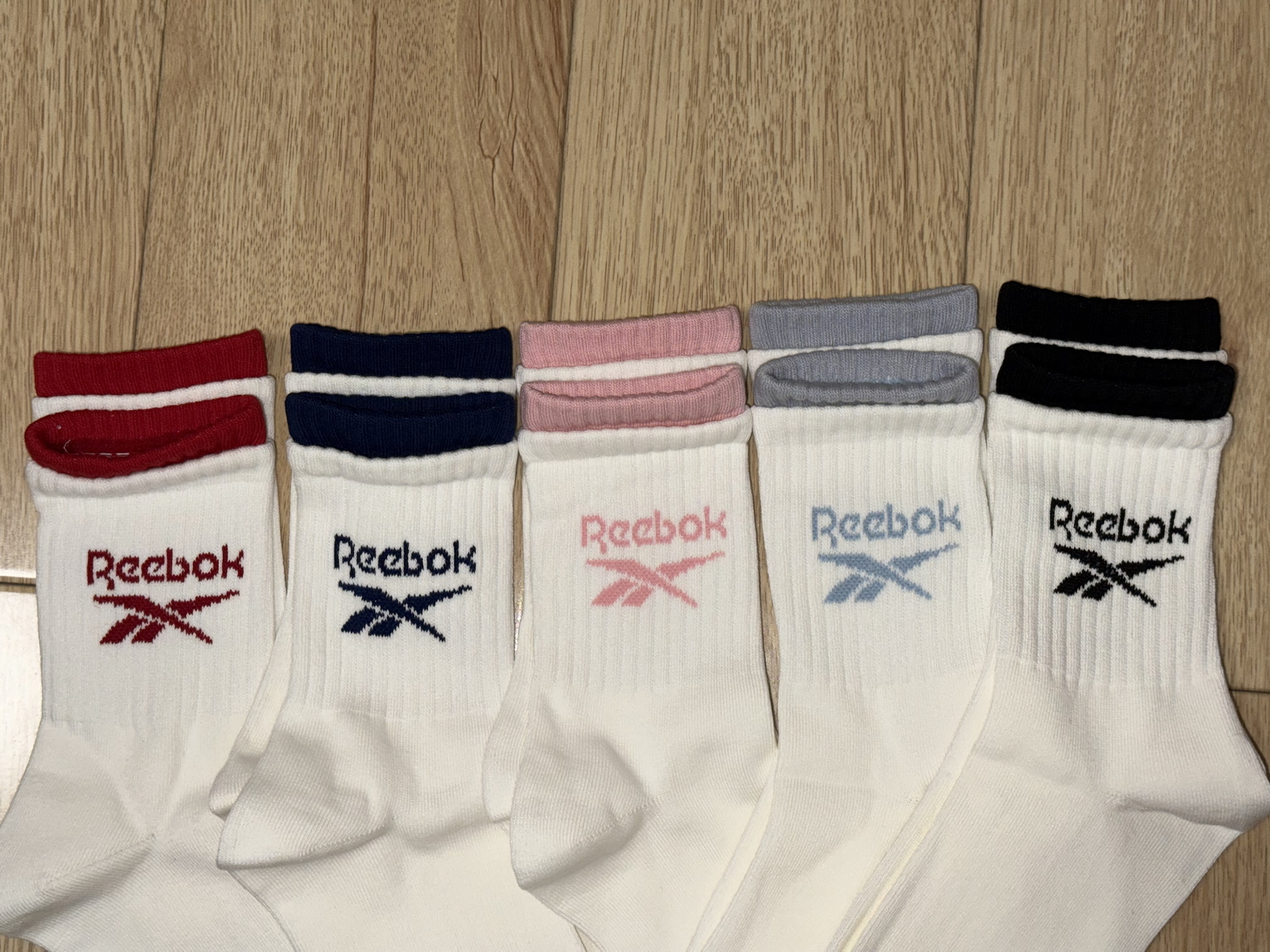 代購-Reebok 學院風 多巴胺拼接撞色 中筒襪 女款 五入裝