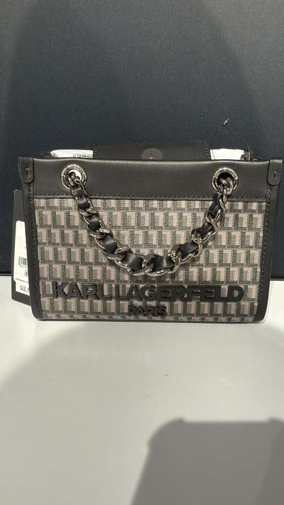 VM006 Karl lagerfiled 黑色格仔布風手挽包 20x14cm