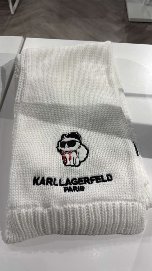 VM053 Karl lagerfeld 白色老佛貓圍巾 182x24CM