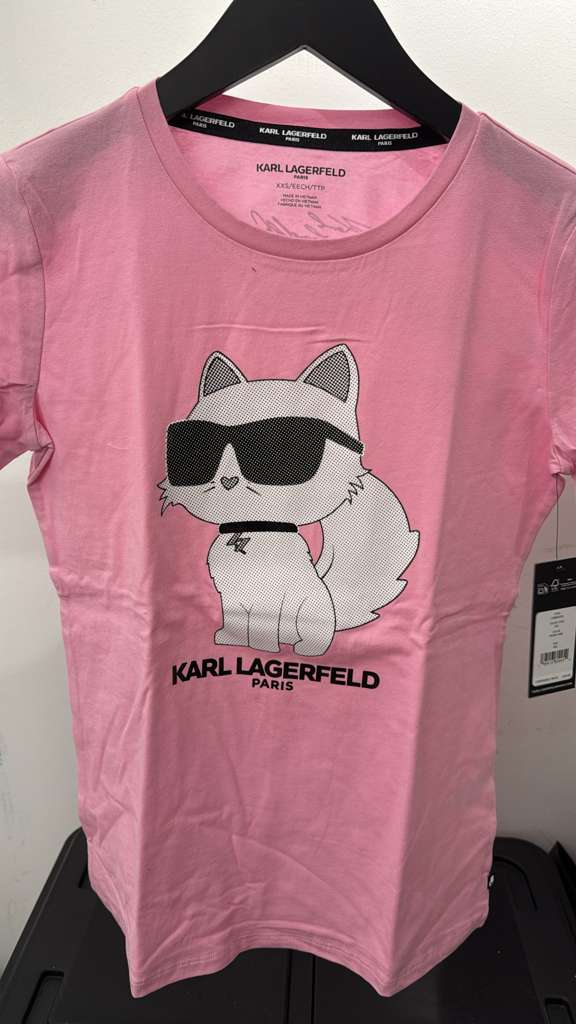VM022 Karl lagerfiled 粉紅色黑超老佛貓短袖圓領TEE