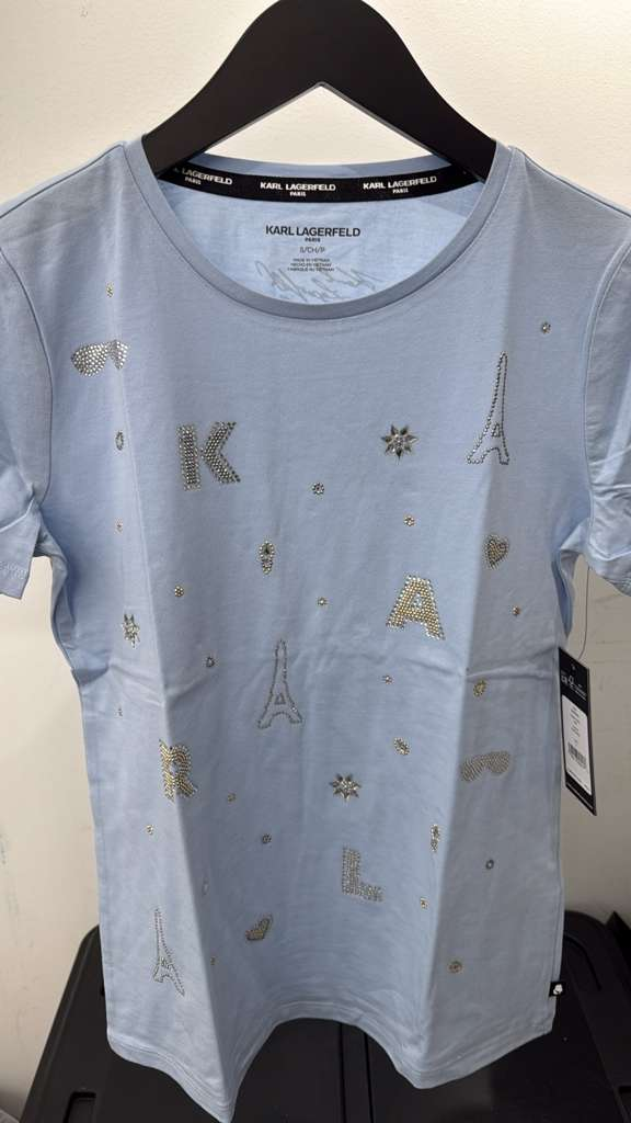 VM028 Karl lagerfiled 粉藍色滿版圖案短袖圓領TEE