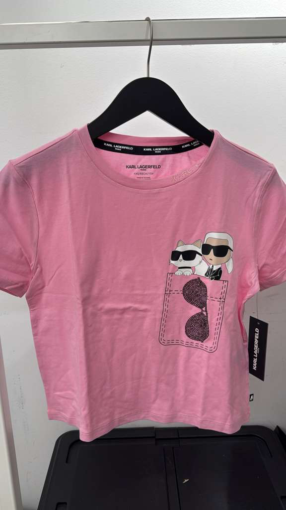 VM041 Karl lagerfeld 粉紅色偽口袋圖案短袖短身圓領TEE