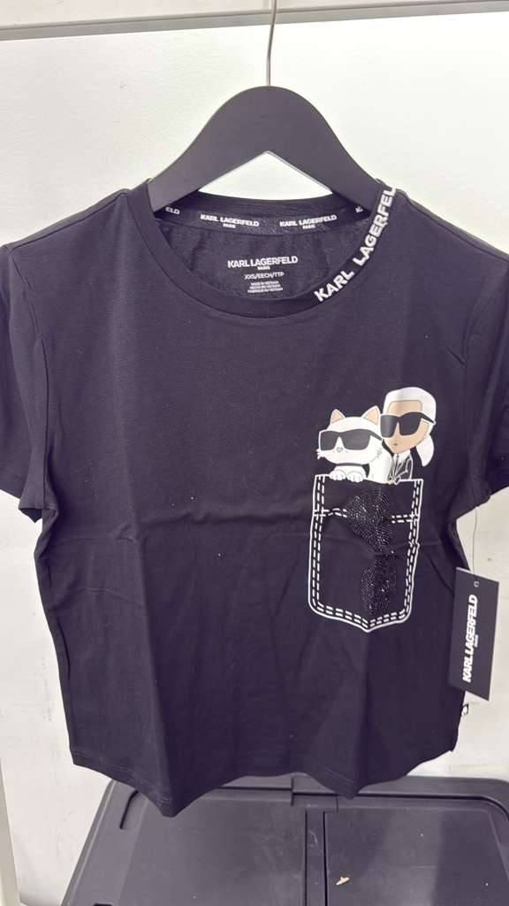 VM040 Karl lagerfeld 黑色偽口袋圖案短袖短身圓領TEE SIZE XXS