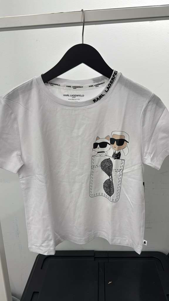 VM039 Karl lagerfeld 白色偽口袋圖案短袖短身圓領TEE