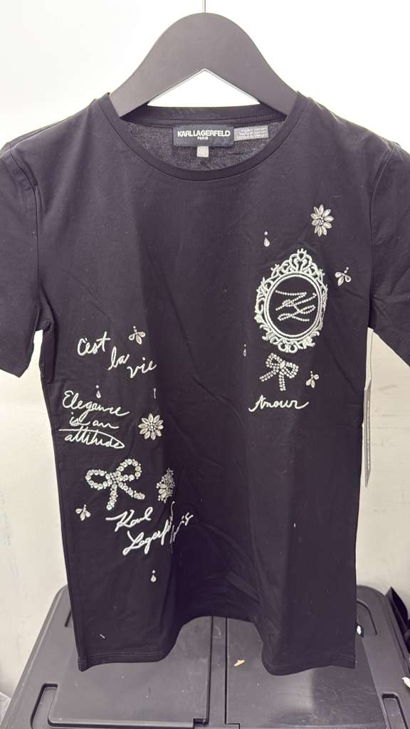 VM038 Karl lagerfeld 黑色閃片圖案短袖圓領TEE