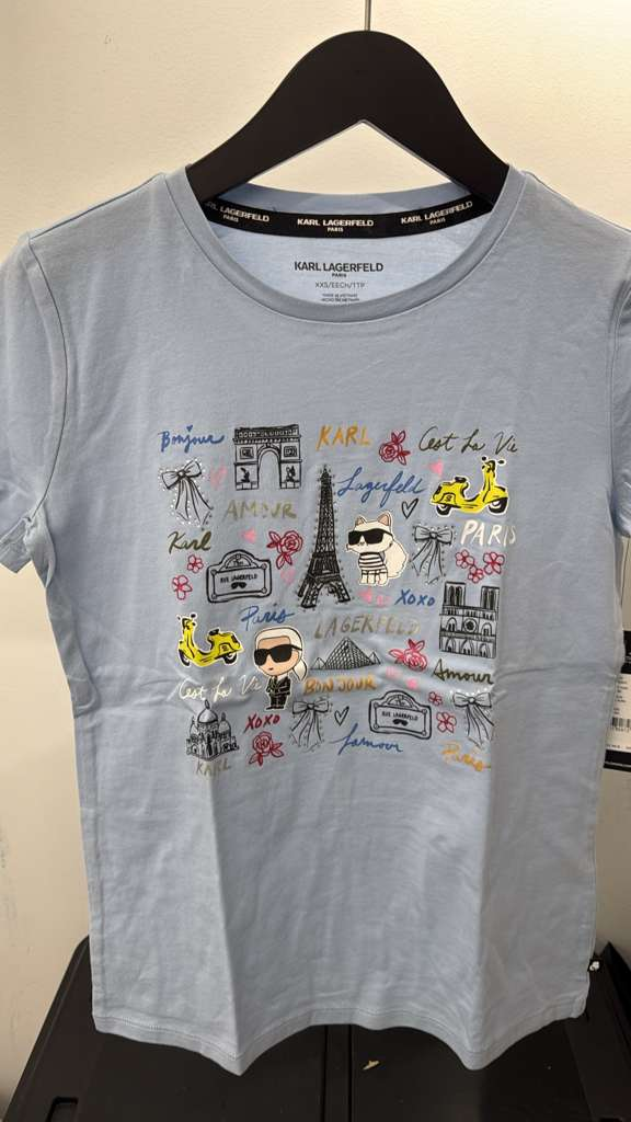 VM037 Karl lagerfeld 粉藍色圖案logo短袖圓領TEE