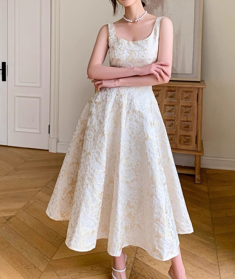 金箔光澤 收腰長洋裝