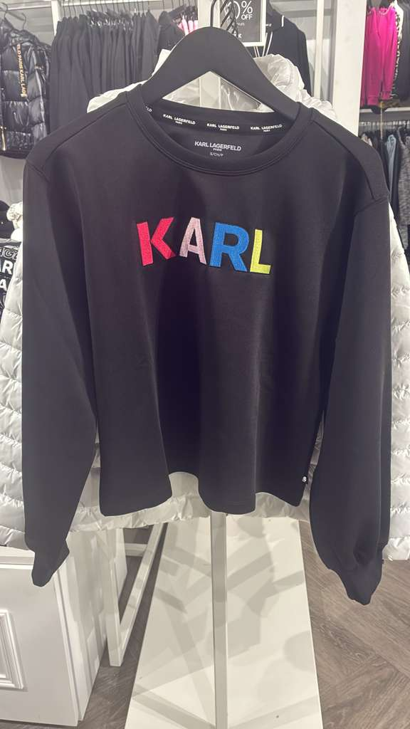 VM064 Karl lagerfeld 黑色長袖文字LOGO套頭短身衛衣
