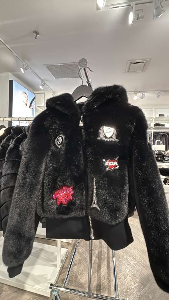 VM065 Karl lagerfeld 黑色老佛貓毛毛長袖連帽開胸外套