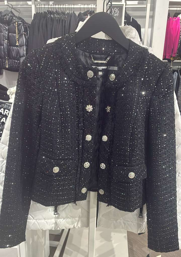 VM067 Karl lagerfeld 黑色閃閃花花鈕扣長袖開胸短外套