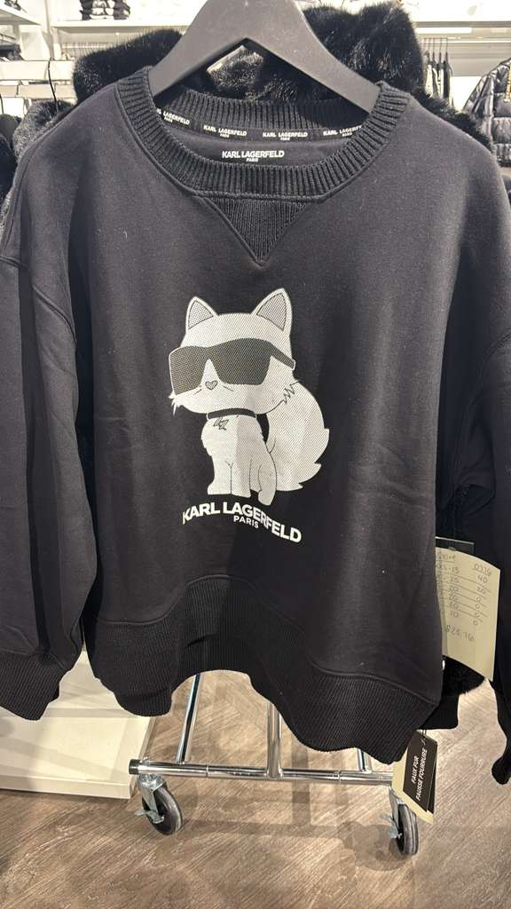 VM068 Karl lagerfeld 黑色大老佛貓長袖圓領套頭衛衣