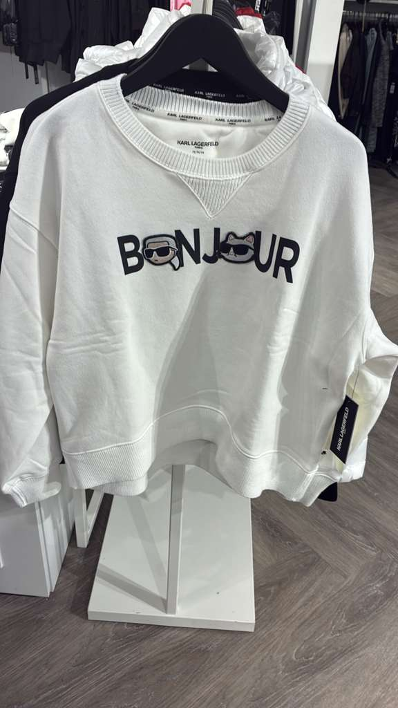 VM072 Karl lagerfeld 白色老佛爺BONJOUR長袖套頭衛衣