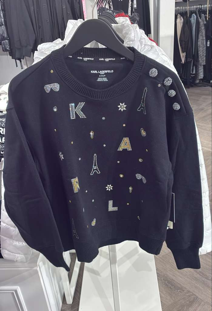 VM073 Karl lagerfeld 黑色長袖圖案圓領套頭衛衣