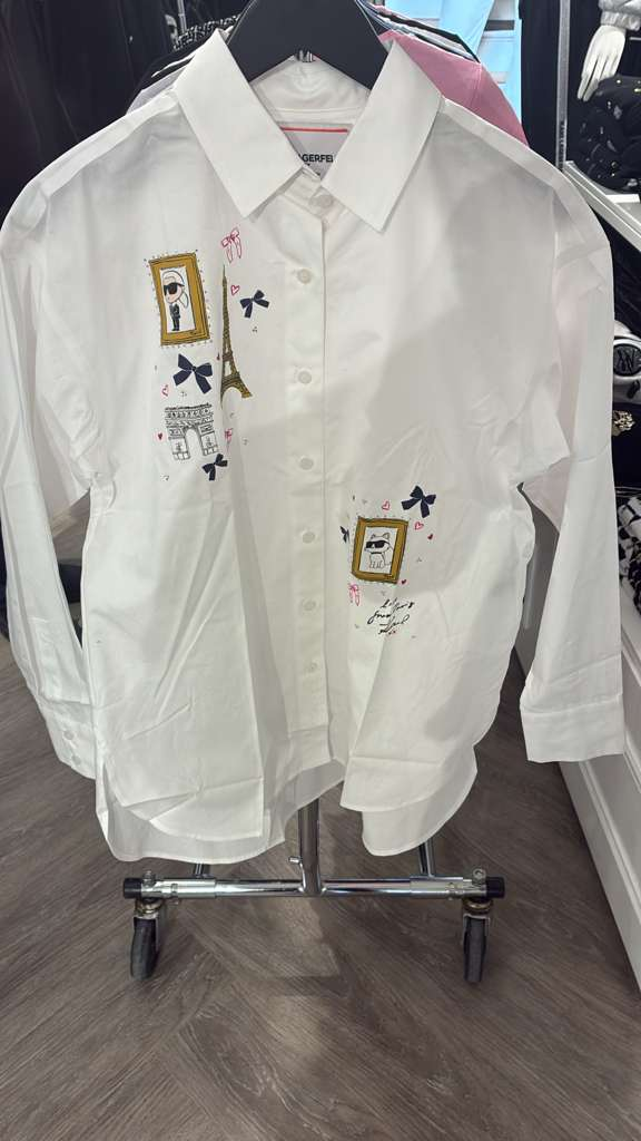 VM075 Karl lagerfeld 白色小圖案長袖開胸襯衣