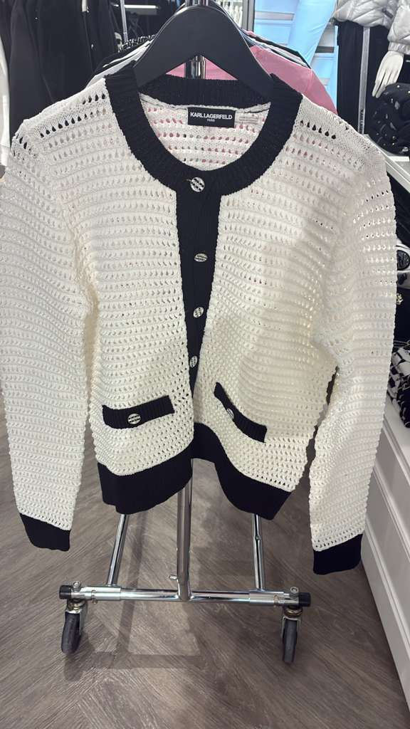 VM076 Karl lagerfeld 白色黑邊縷空開胸外套