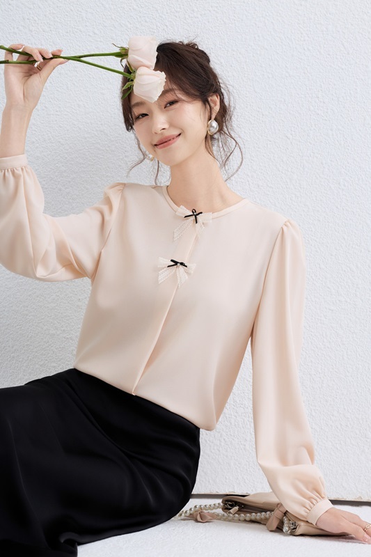 圓領蝴蝶結雪紡上衣 兩色