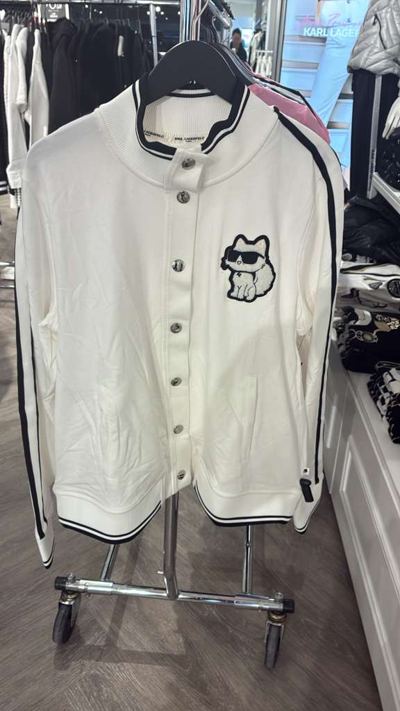 VM079 Karl lagerfeld 白色老佛貓黑邊長袖棒頭開胸外套 SIZE XL