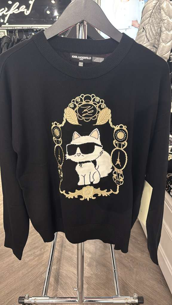 VM084 Karl lagerfeld 黑色魔鏡與貓長袖針織上衣