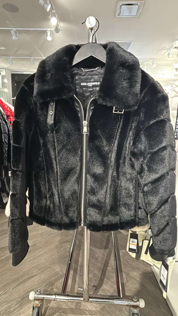 VM096 Karl lagerfeld 黑色飛機師款毛毛長袖拉鏈開胸外套