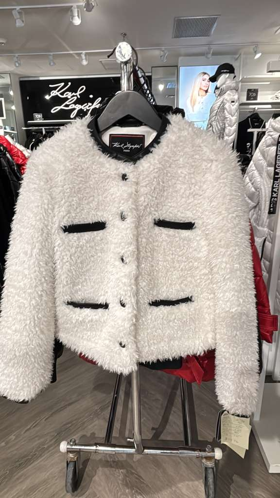 VM099 Karl lagerfeld 白色圓領毛毛開胸長袖外套