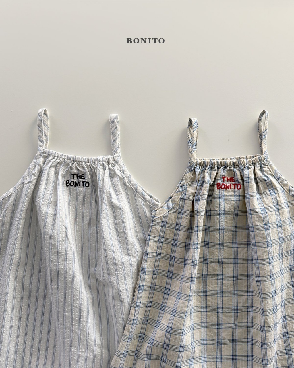 韓國🇰🇷BONITO繡字直條/格紋吊帶洋裝(12m-XL/JS-JM)