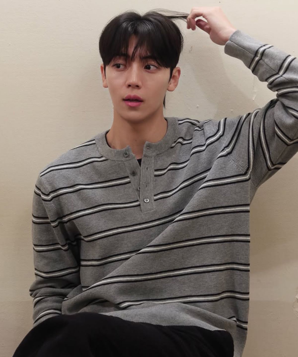 MINDBRIDGE Hacci Knit Henley Neck Semi-Oversized Daily Knit