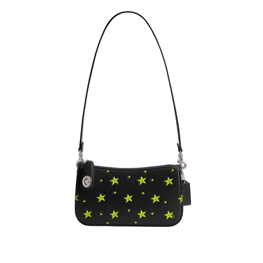 【Coach Outlet】(專櫃出清) PENN COACH 宇宙主題星星印花單肩手袋  黑