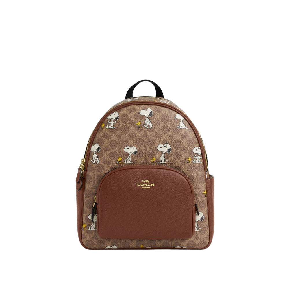 【Coach Outlet】Coach X Peanuts Court Backpack In Signature Canvas With Snoopy Print  咖