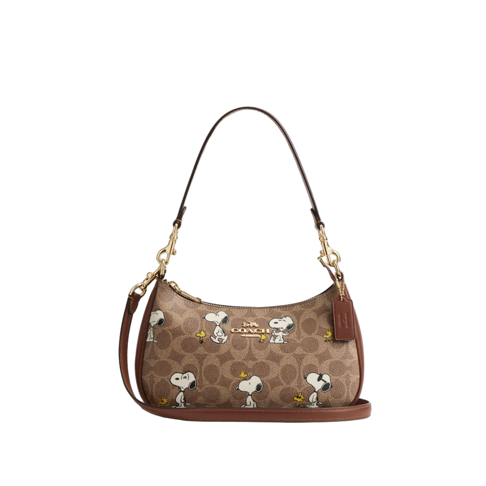 【Coach Outlet】Coach X Peanuts Teri Shoulder Bag In Signature Canvas With Snoopy Print  咖